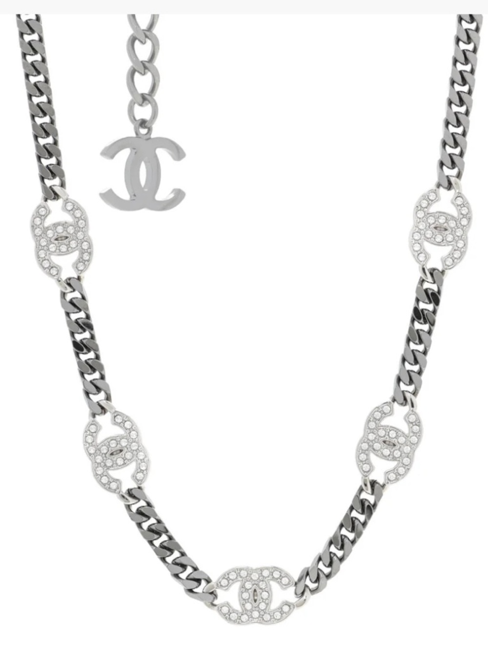 CHANEL Silver Crystal CC Link Necklace - Picture 2 of 4